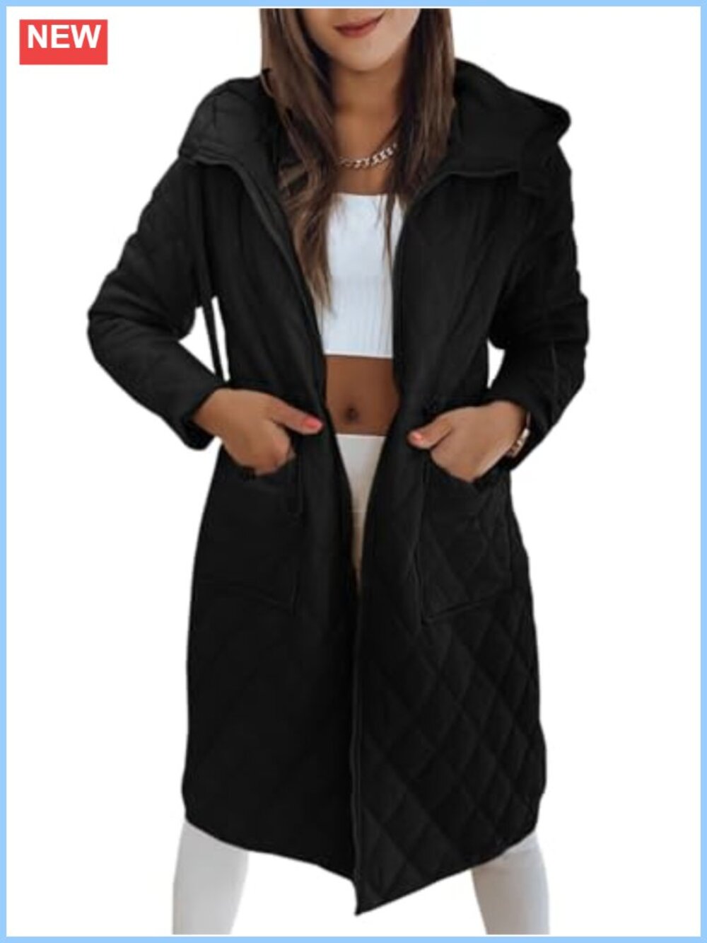 Womens Long Quilted Puffer Jacket Lightweight Hooded Knee Length Zip Up